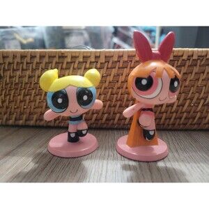 Power Puff Girls Cake Toppers figurines Pink Blue set of 2 Vintage 2000